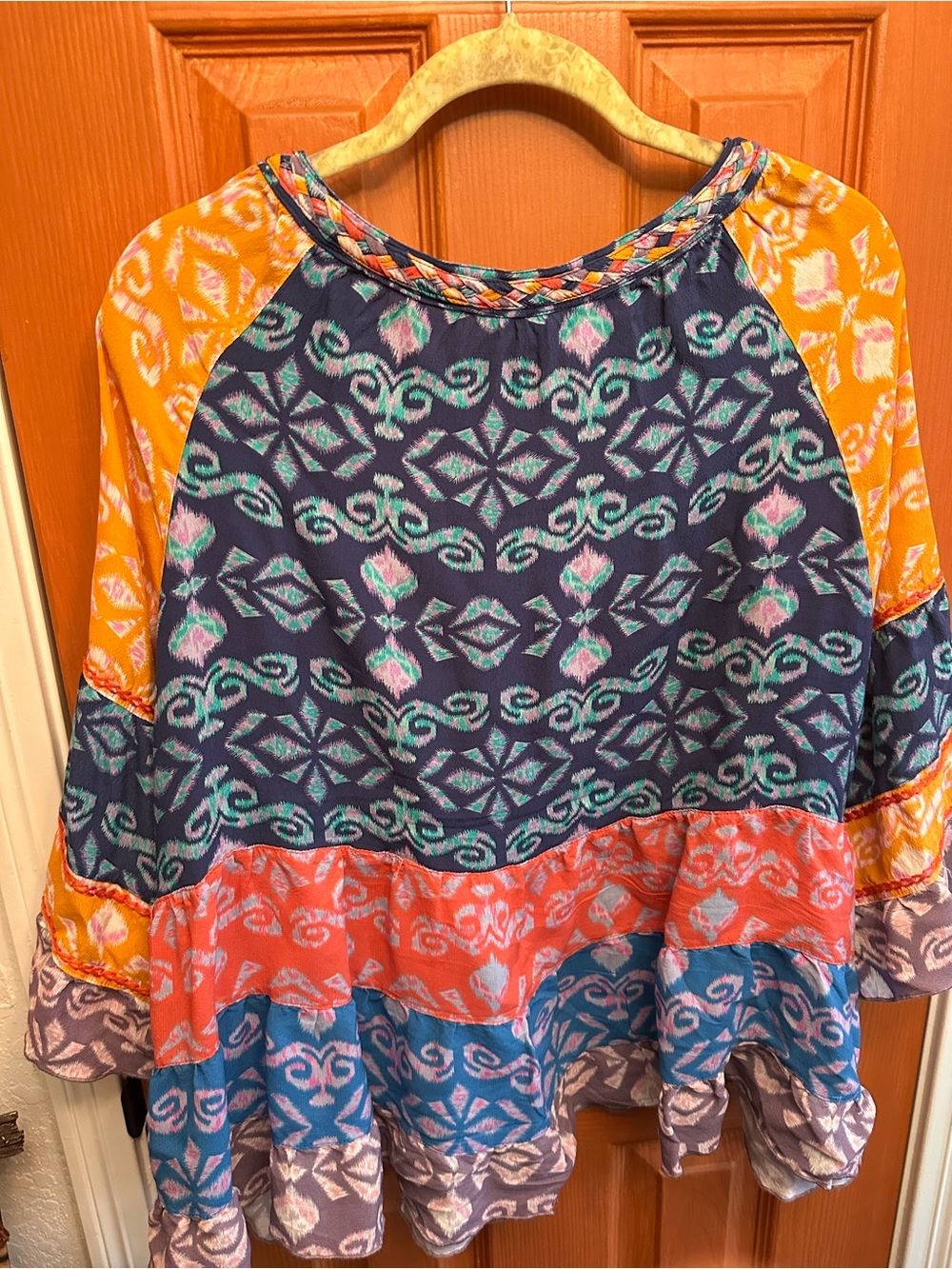 John Mark Multicolor Embroidered Tunic in Orange , blue, purple - Picture 5 of 7